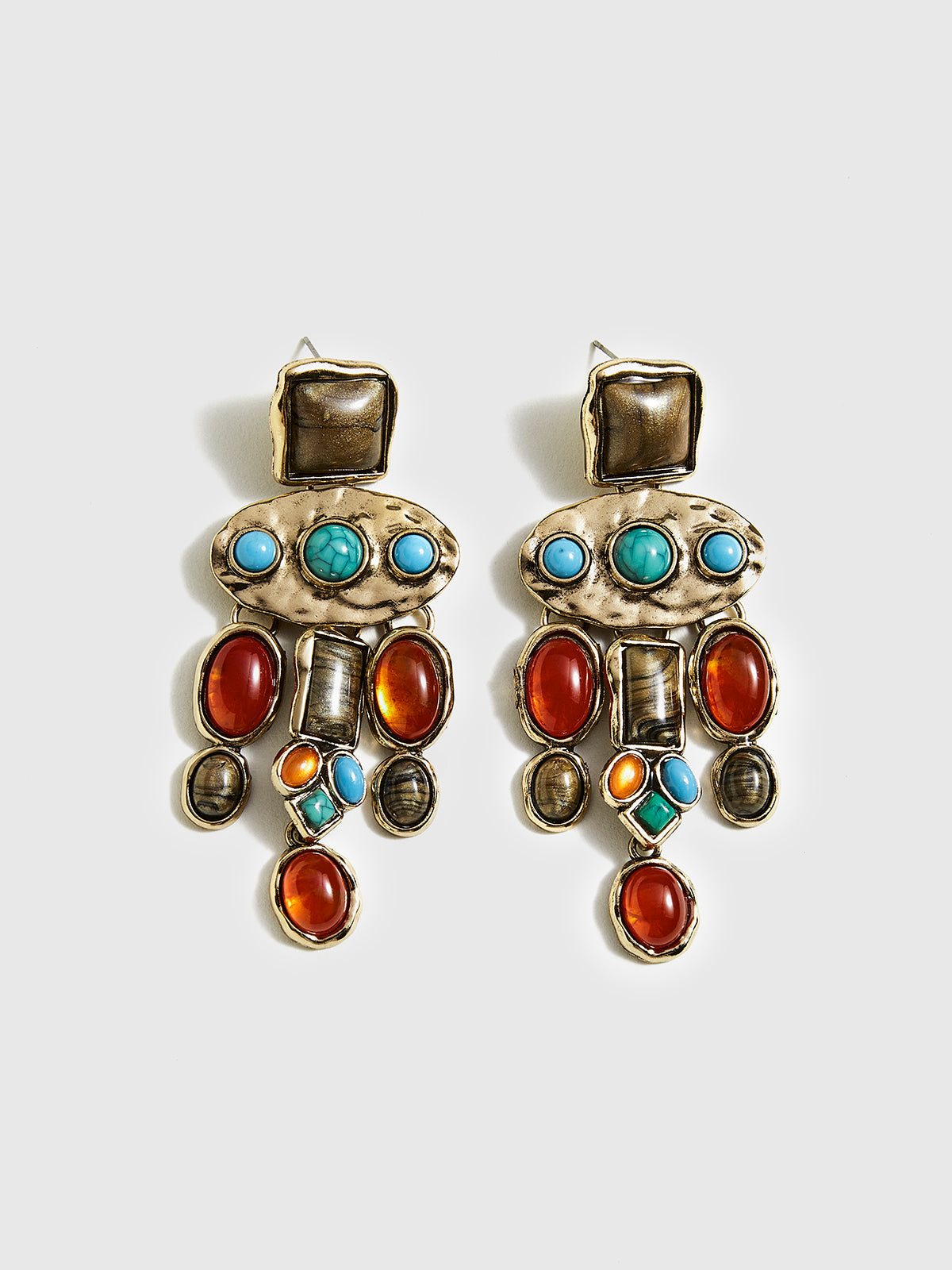 Boucles d'oreilles pendantes baroques en pierres précieuses colorées