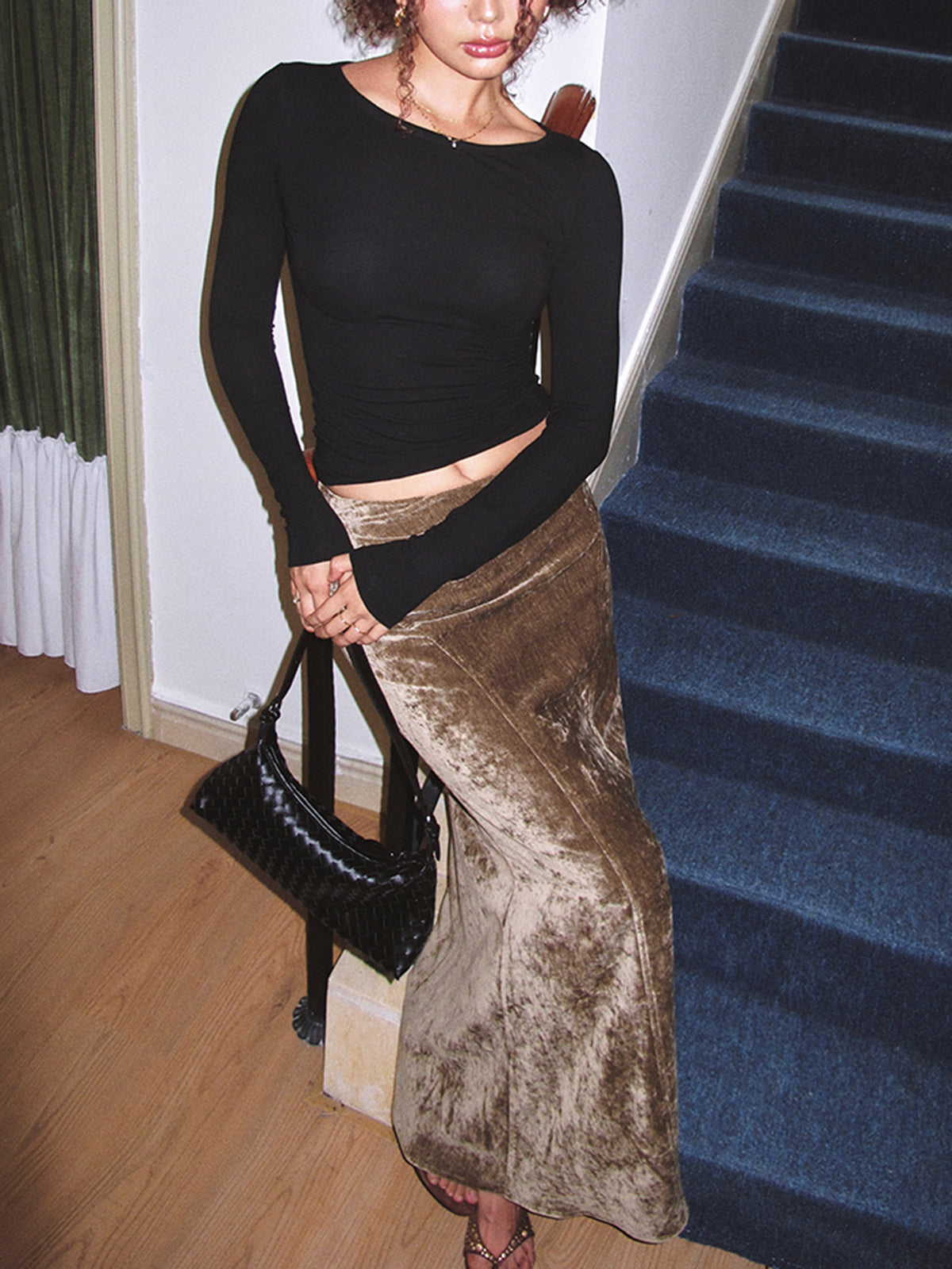 Plissee-Maxirock aus Samt