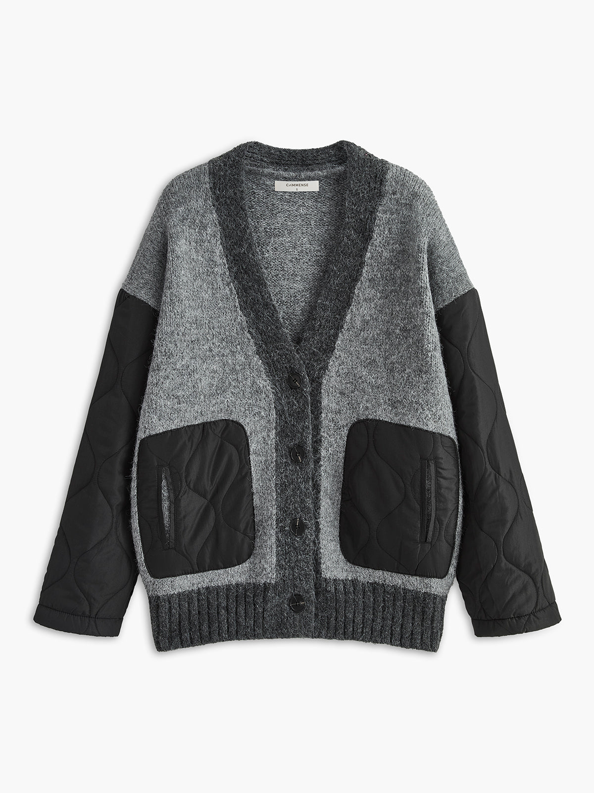 V-Neck Panel Pockets Knit Outerwear