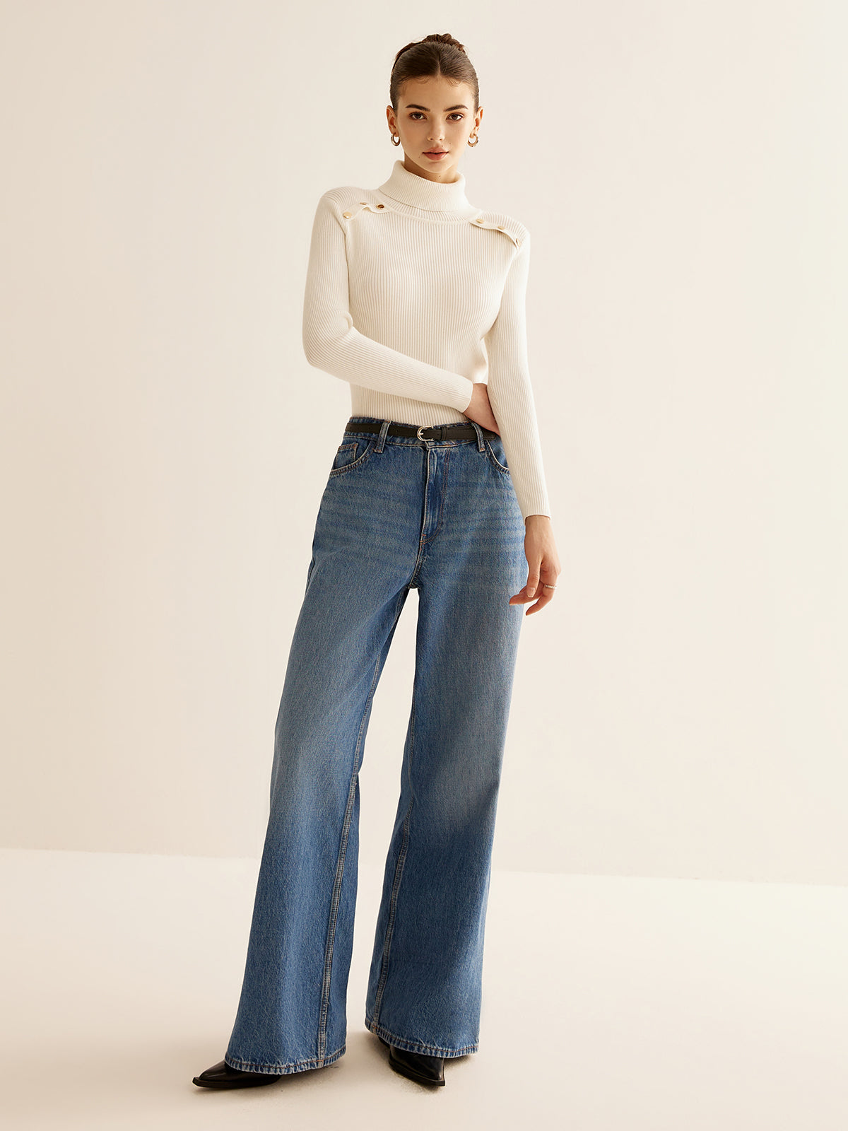 Pull à col roulé côtelé slim