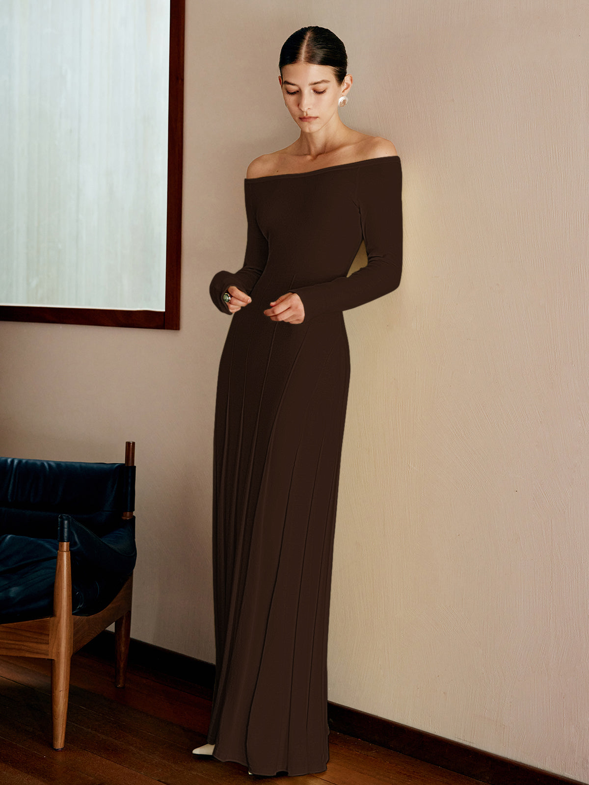 Off Shoulder Pleated Sweater Dress