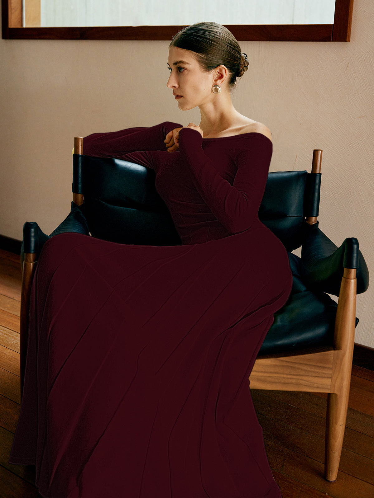 Off Shoulder Pleated Sweater Dress