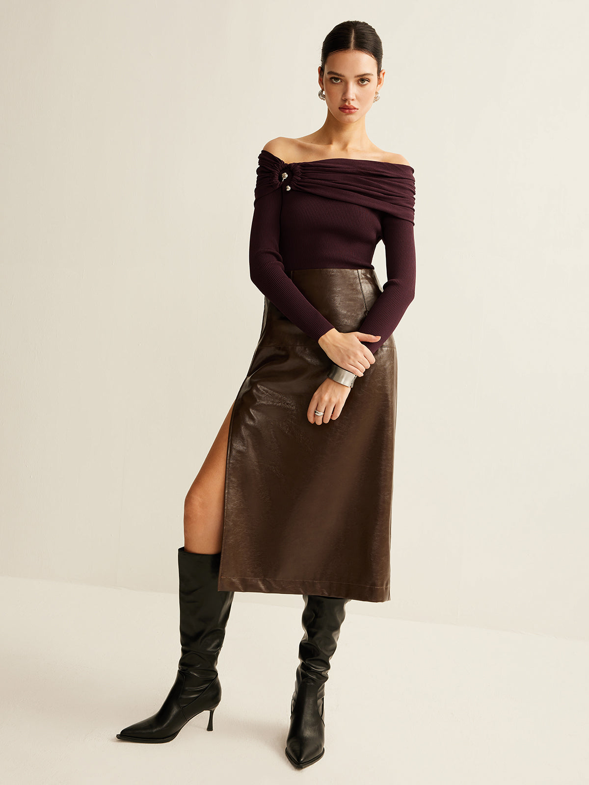 Gerafftes, schmal geschnittenes Stricktop