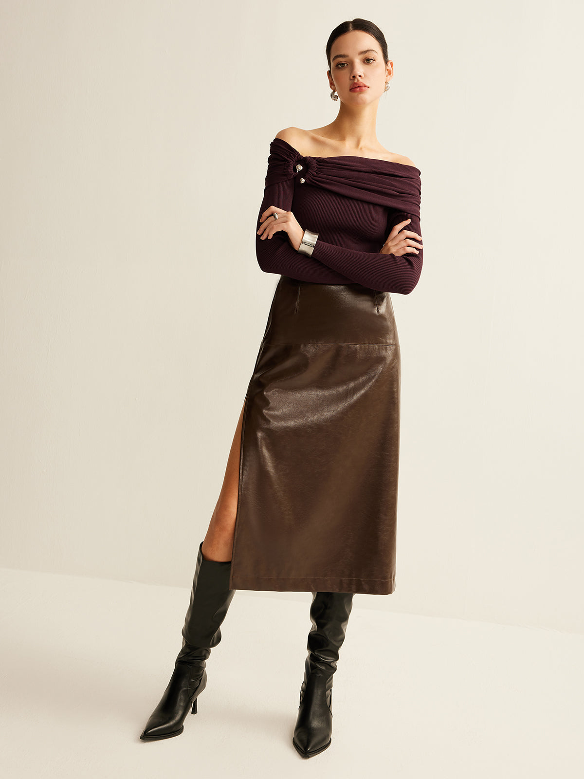 Gerafftes, schmal geschnittenes Stricktop