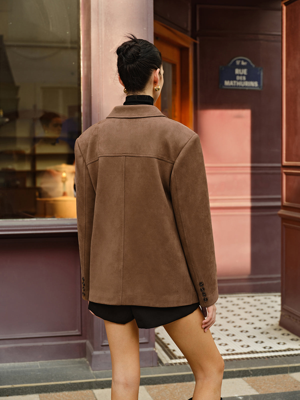 Suede Effect Button Lapel Blazer