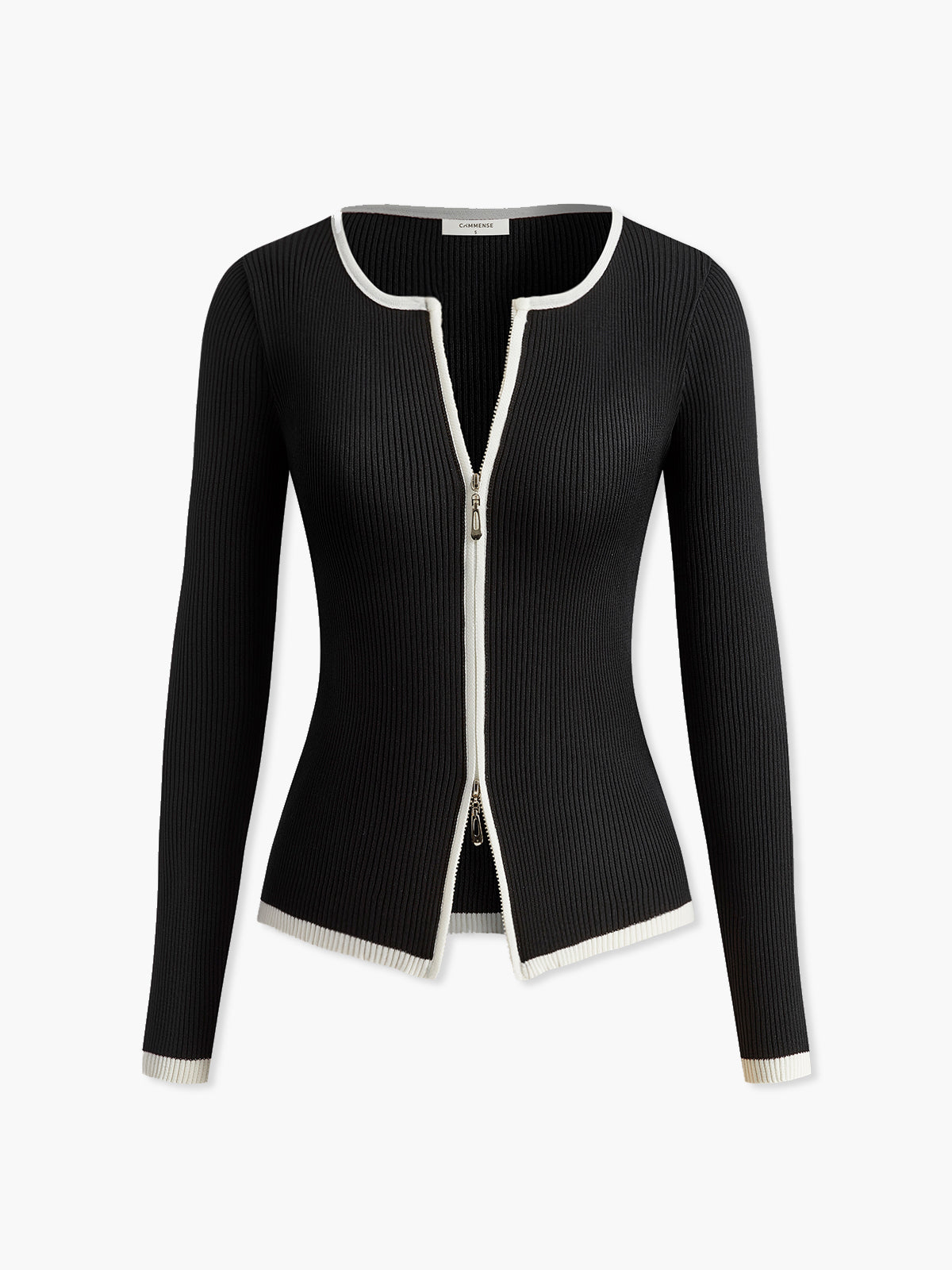 Strickoberteil mit kontrastfarbenem Besatz und doppeltem Reißverschluss