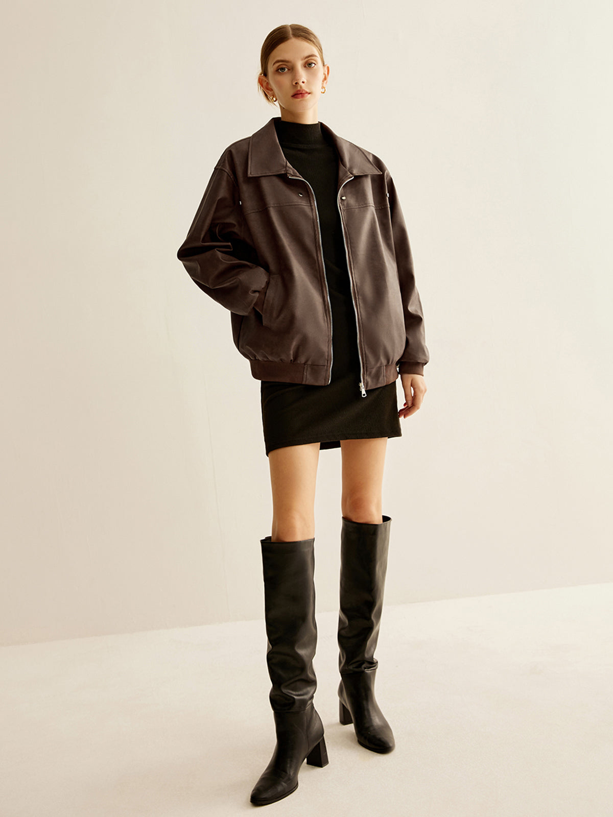 Reißverschluss-Schaltjacke aus PU-Leder