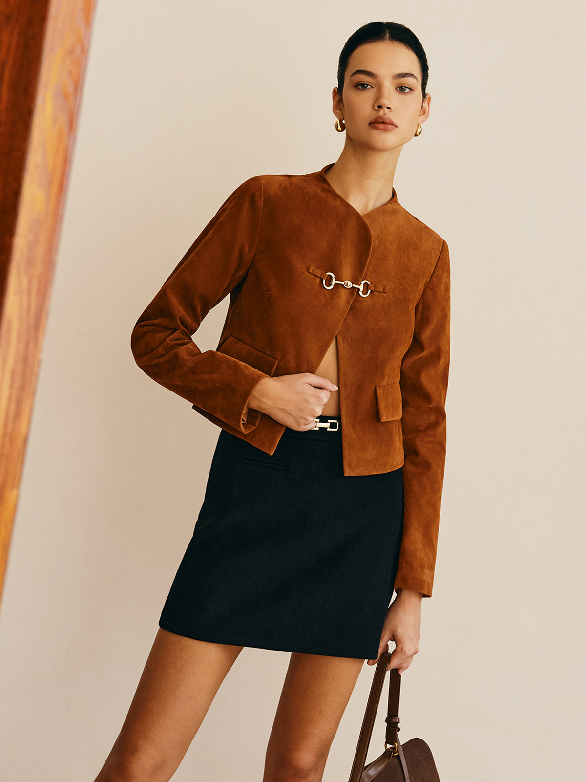 Metal-Detail Suede Effect Jacket