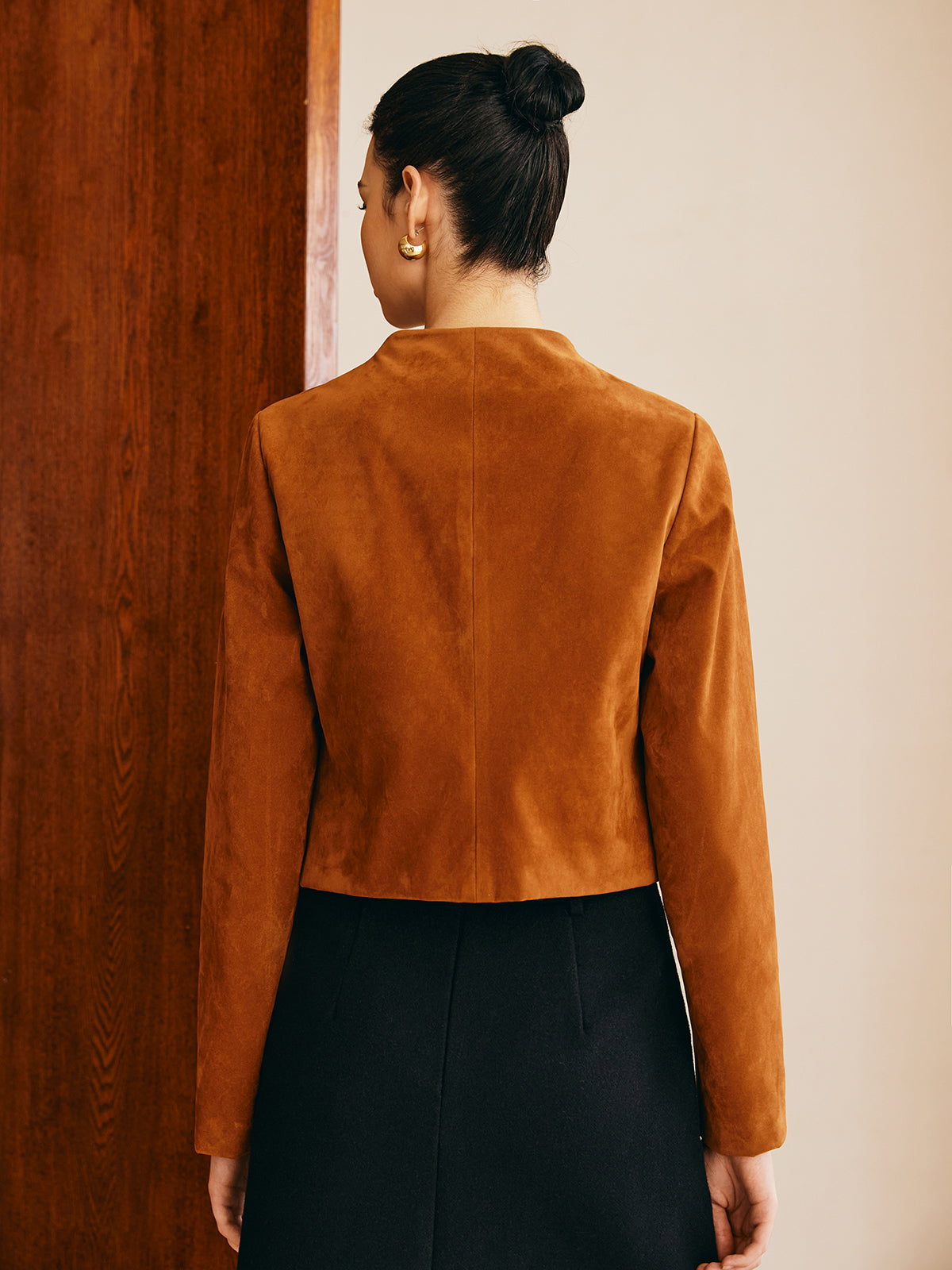 Metal-Detail Suede Effect Jacket