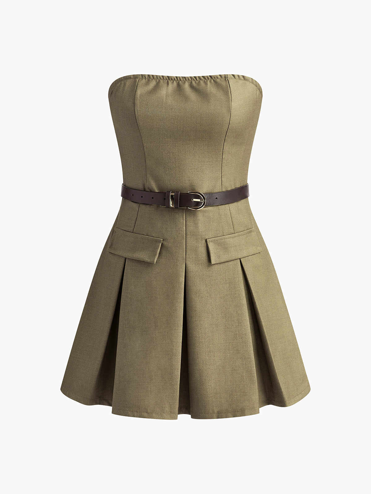 Gerafftes, plissiertes Schlauchkleid mit Gürtel