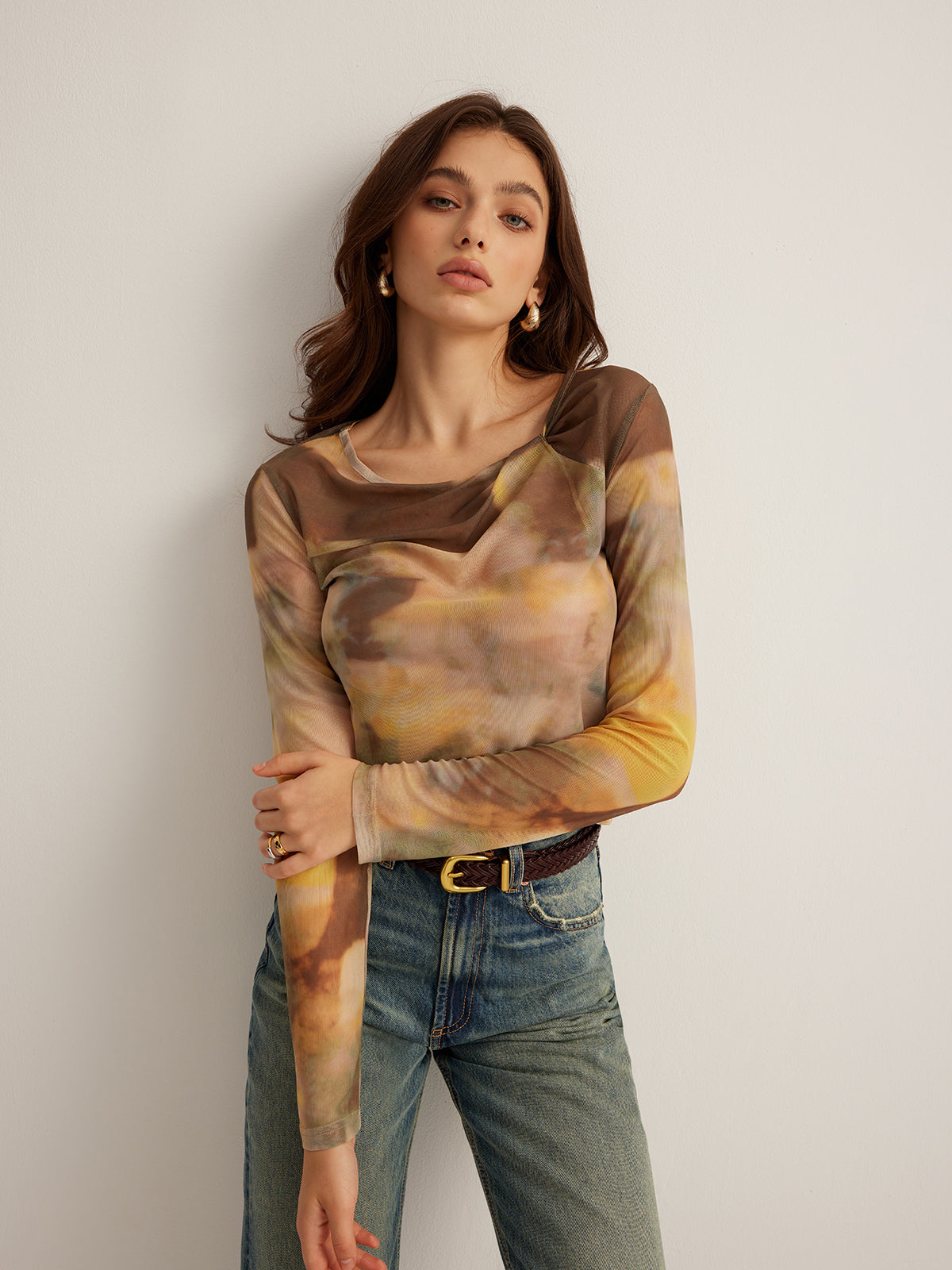 Semi-Sheer Dye Printed Mesh T-Shirt