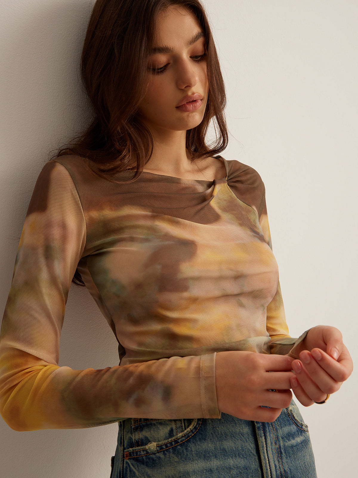 Semi-Sheer Dye Printed Mesh T-Shirt