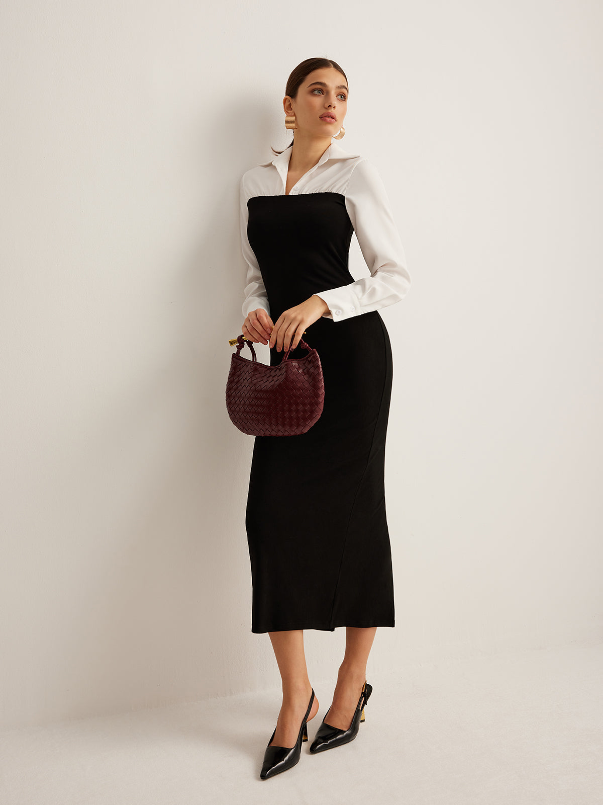 Robe moulante à revers color block