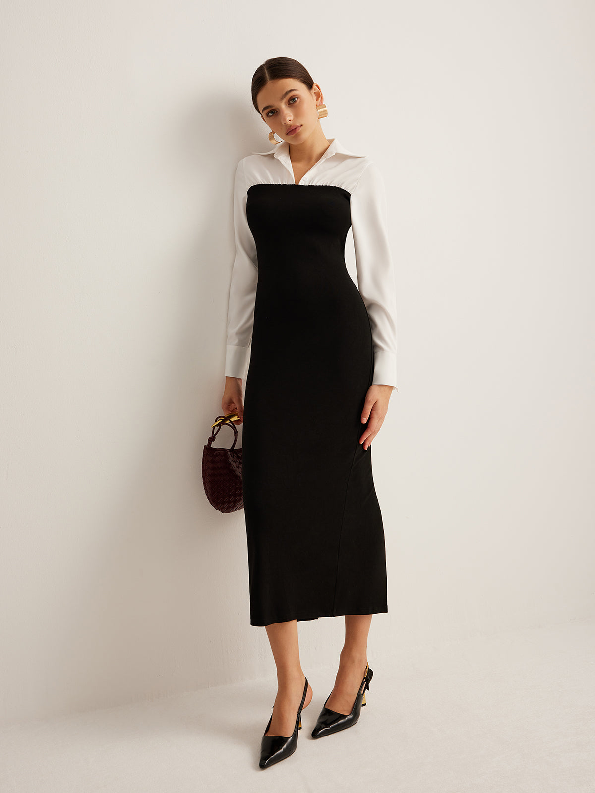 Robe moulante à revers color block