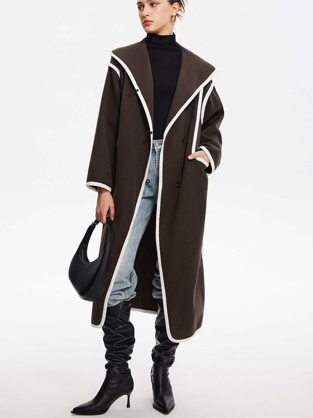 Manteau long à poitrine contrastée