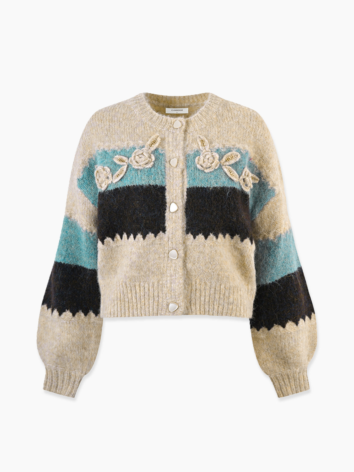 Gehäkelter Cardigan mit Blumenmuster und Farbblock-Design