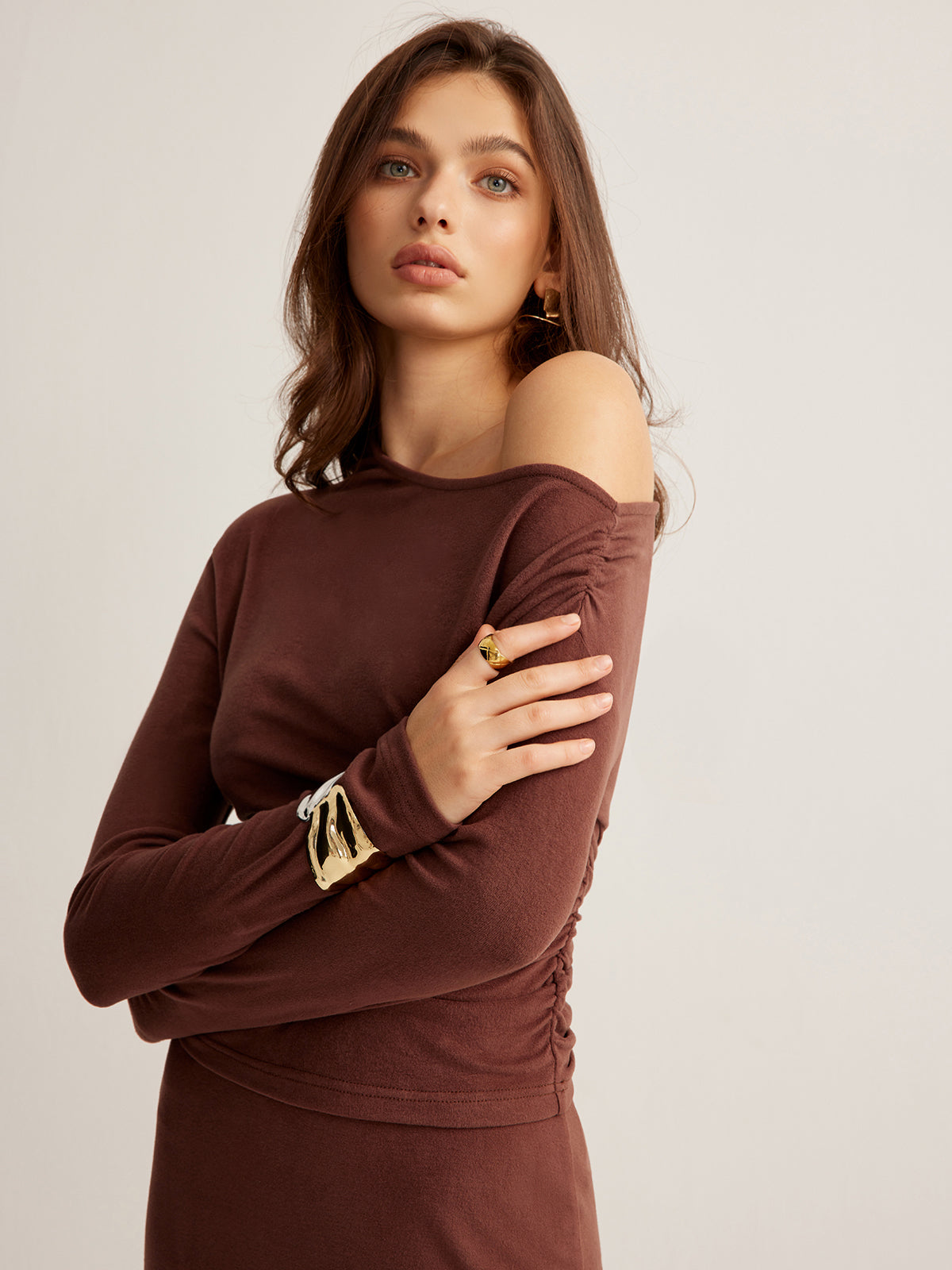 Ensemble jupe et jupe slim en jersey à col asymétrique