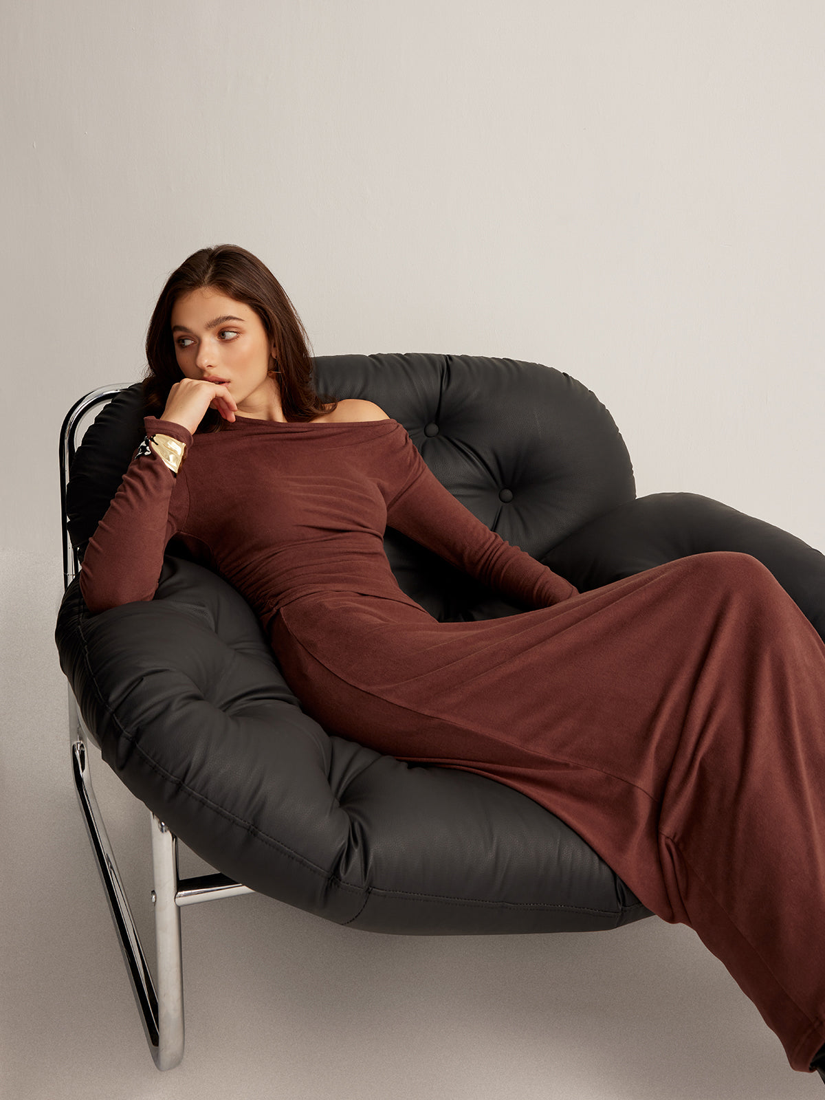 Ensemble jupe et jupe slim en jersey à col asymétrique