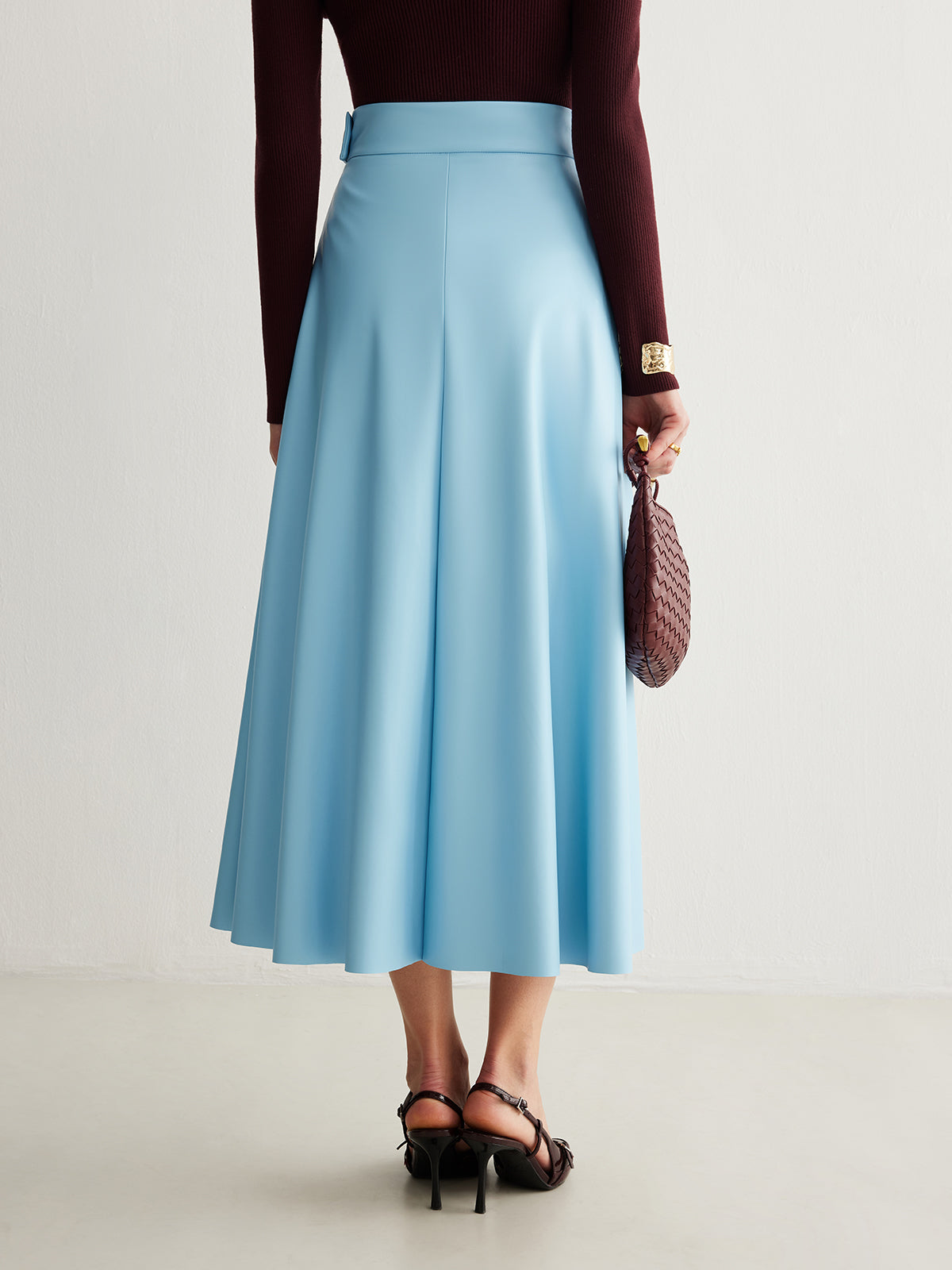 Fließender Rock aus PU-Leder mit Reißverschluss, ohne Gürtel