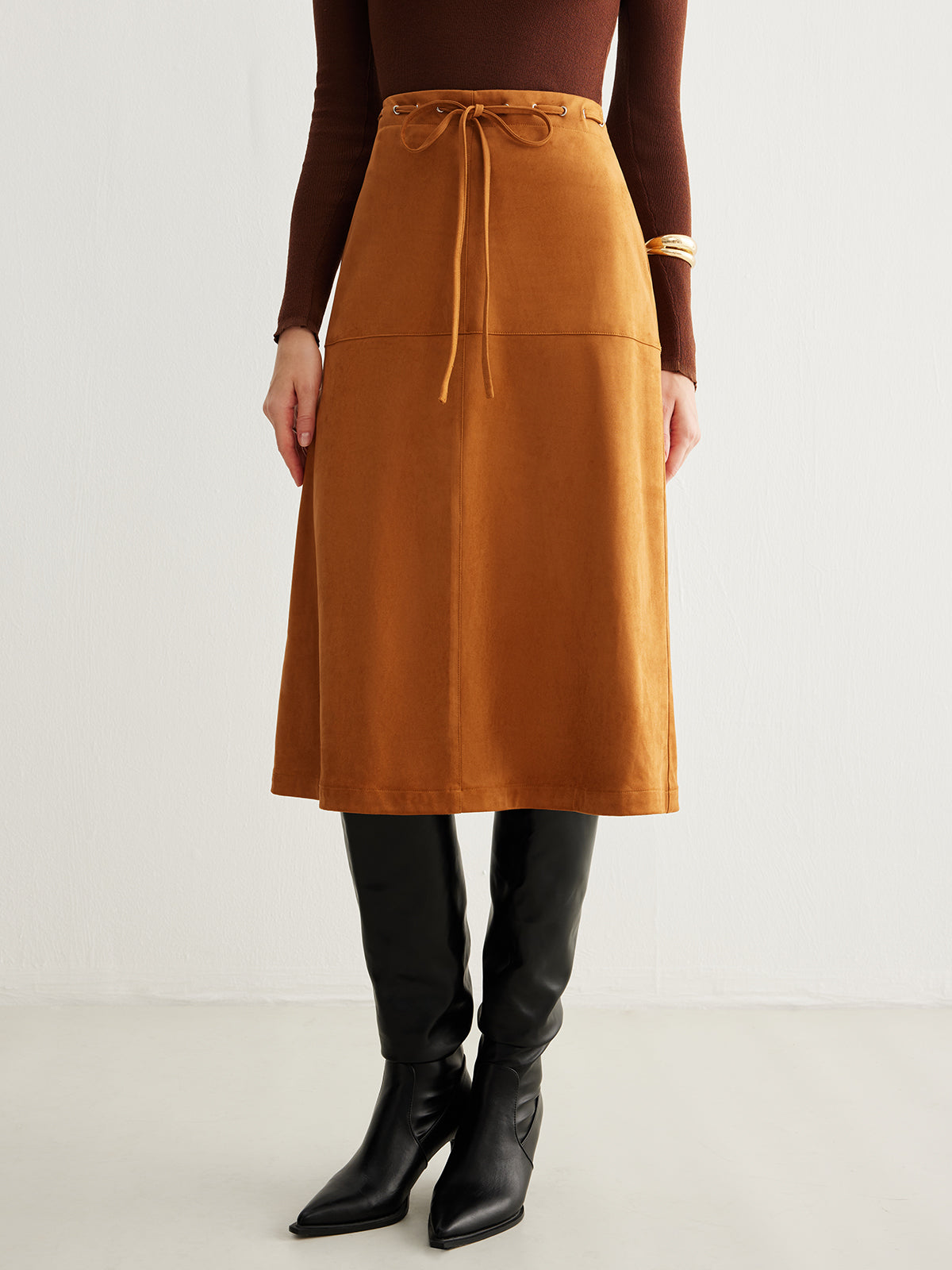 Rock in Wildlederoptik mit Kordelzug und Reißverschluss hinten