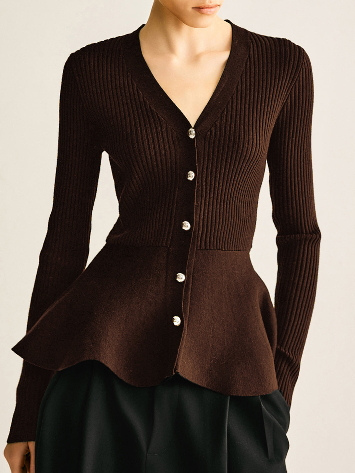 Haut en maille à empiècements côtelés oversize et taille boutonnée