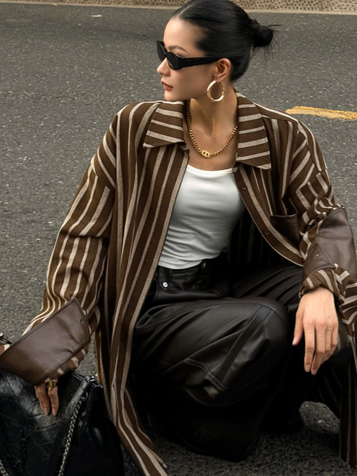 Polo à rayures fines et empiècements en coton oversize