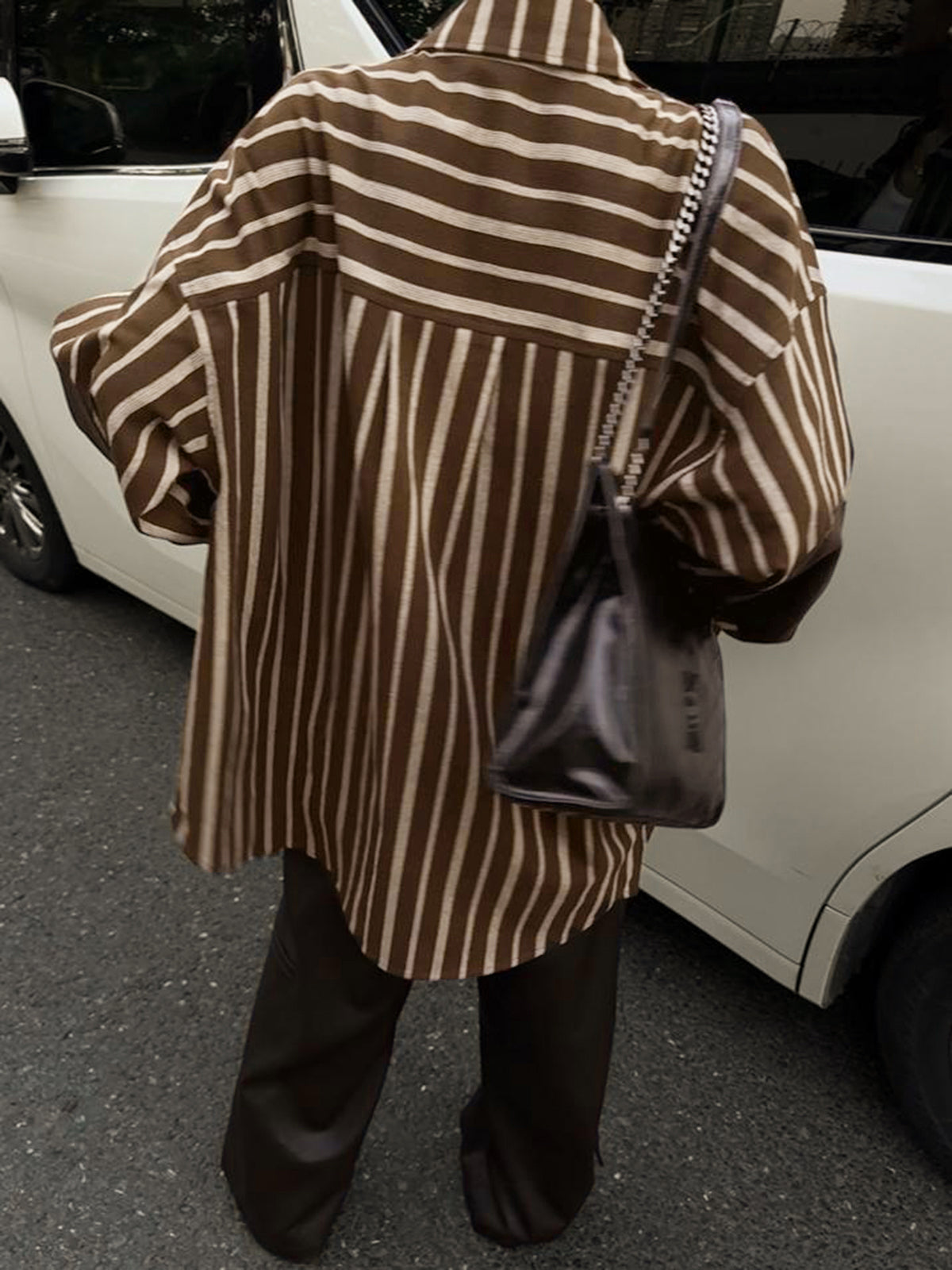 Polo à rayures fines et empiècements en coton oversize