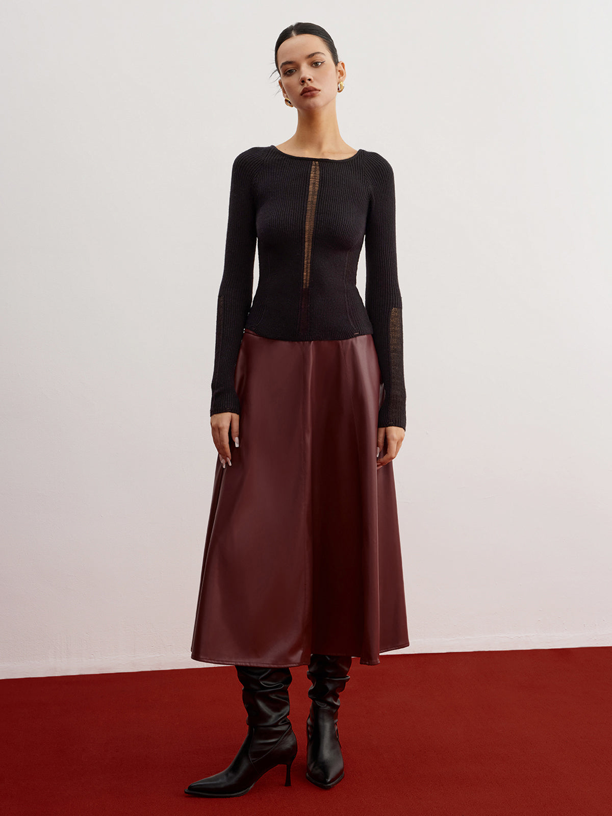 Pull slim côtelé à empiècements transparents