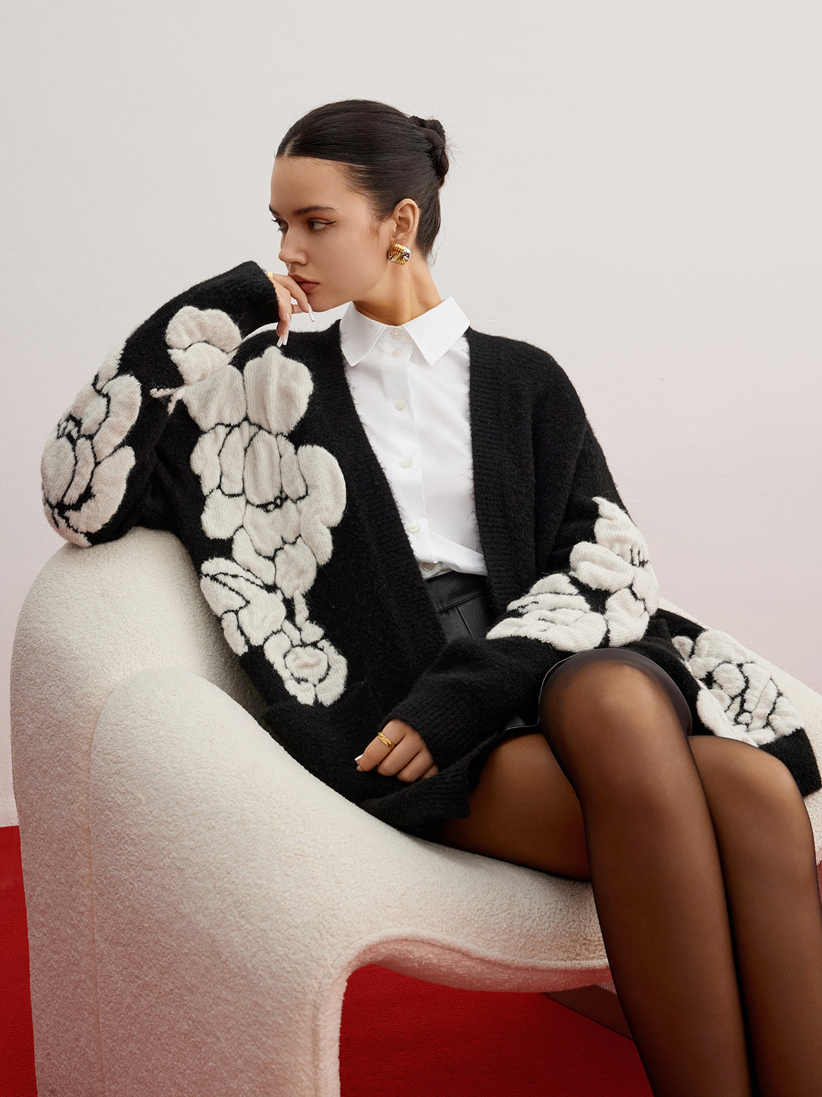 Strickcardigan aus Wollmischung mit Blumenmuster