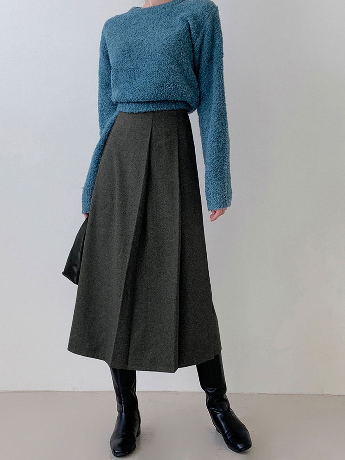 Tweed-Plissee-Midirock mit Knöpfen