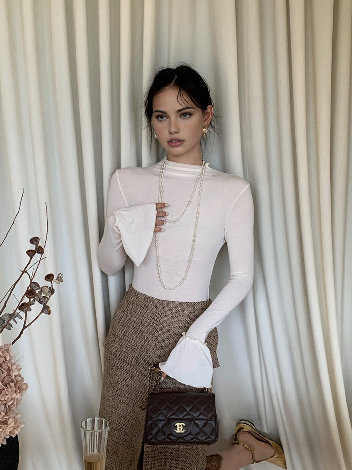 Haut en jersey uni à poignets volantés