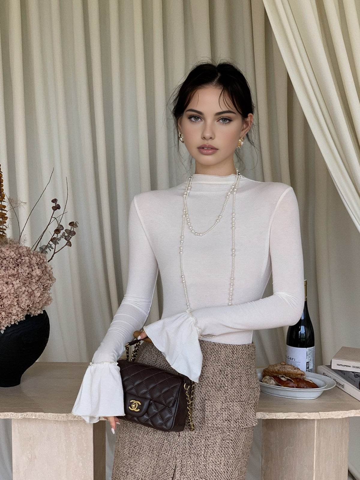 Haut en jersey uni à poignets volantés