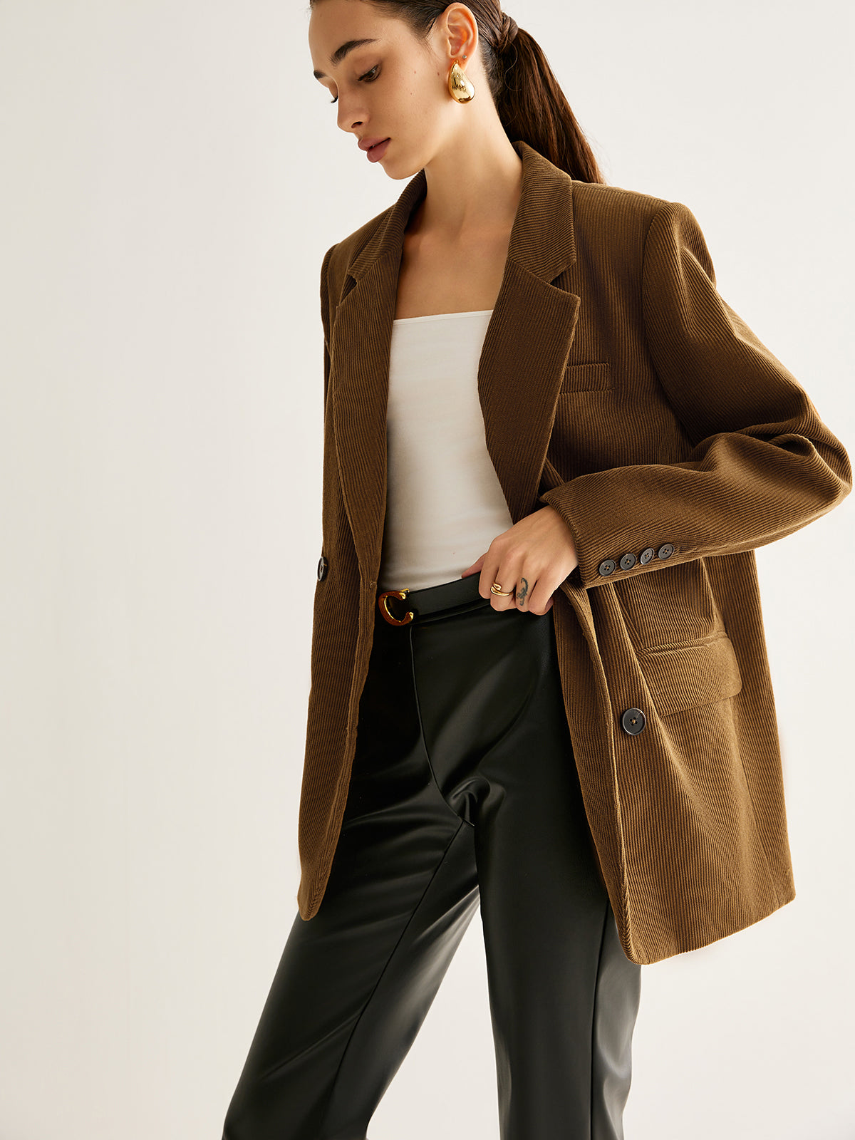 Cotton Corduroy Button Blazer