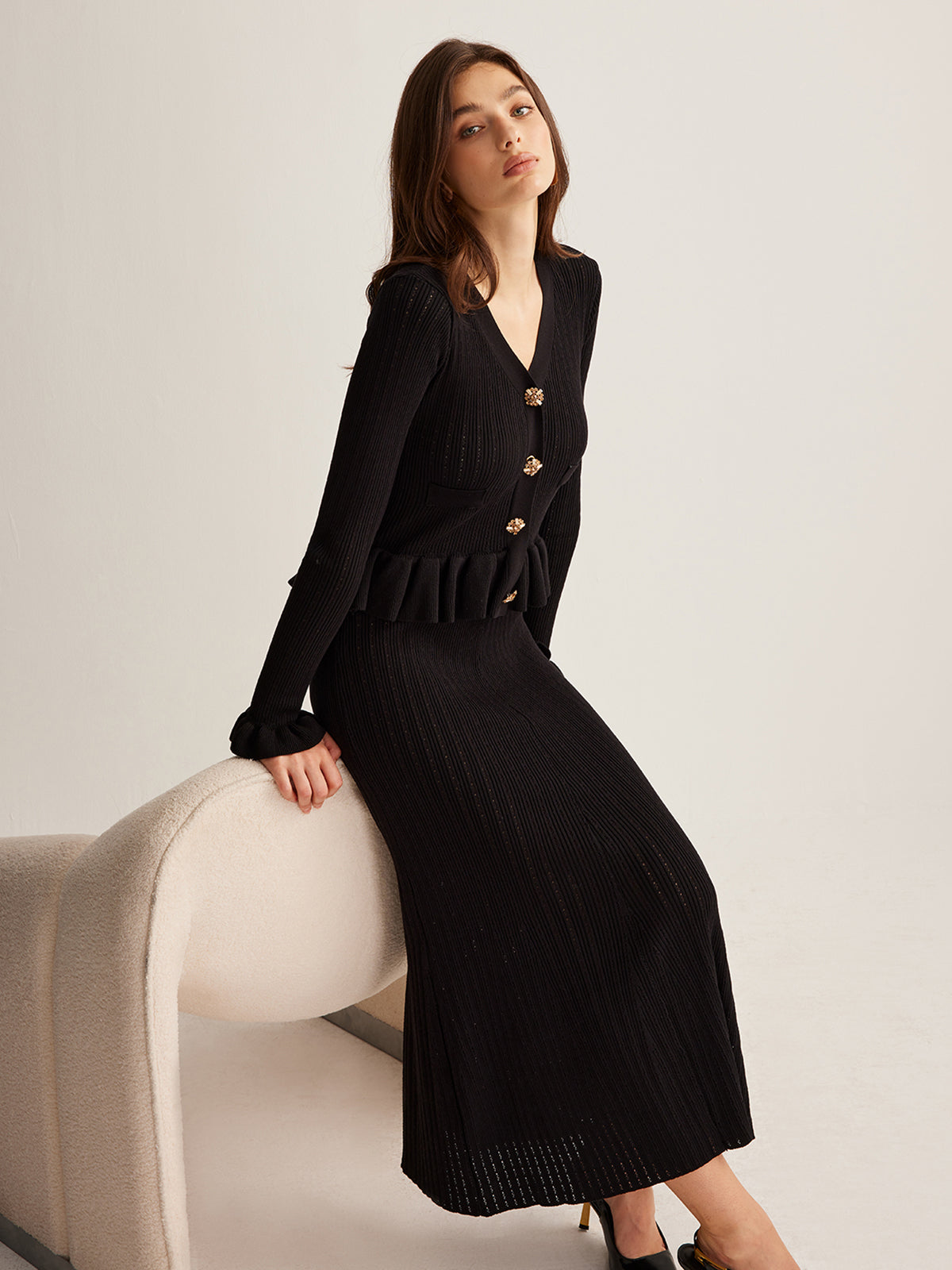 Robe pull moulante à volants