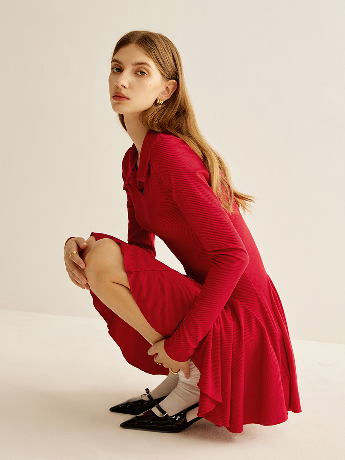 Kleid mit plissiertem Rippeneinsatz