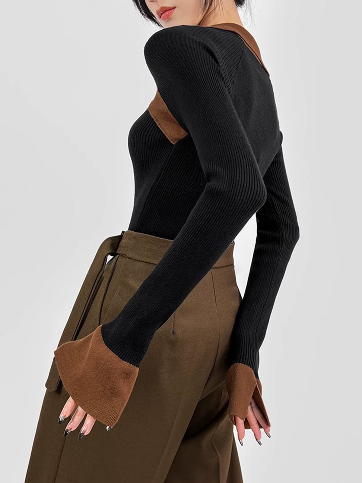 Pull skinny côtelé à blocs de couleur