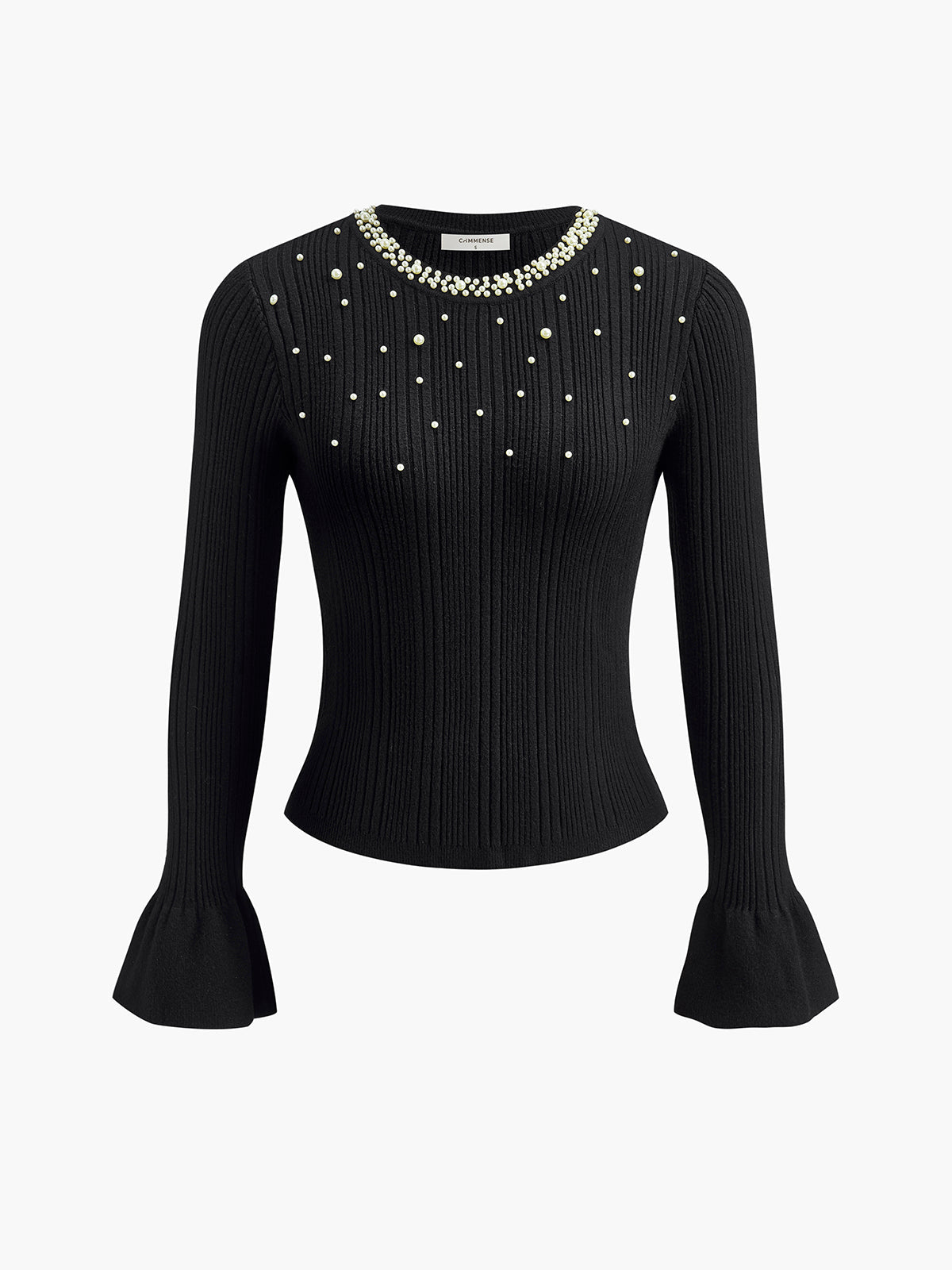 Haut en maille à poignets volantés et décor perlé