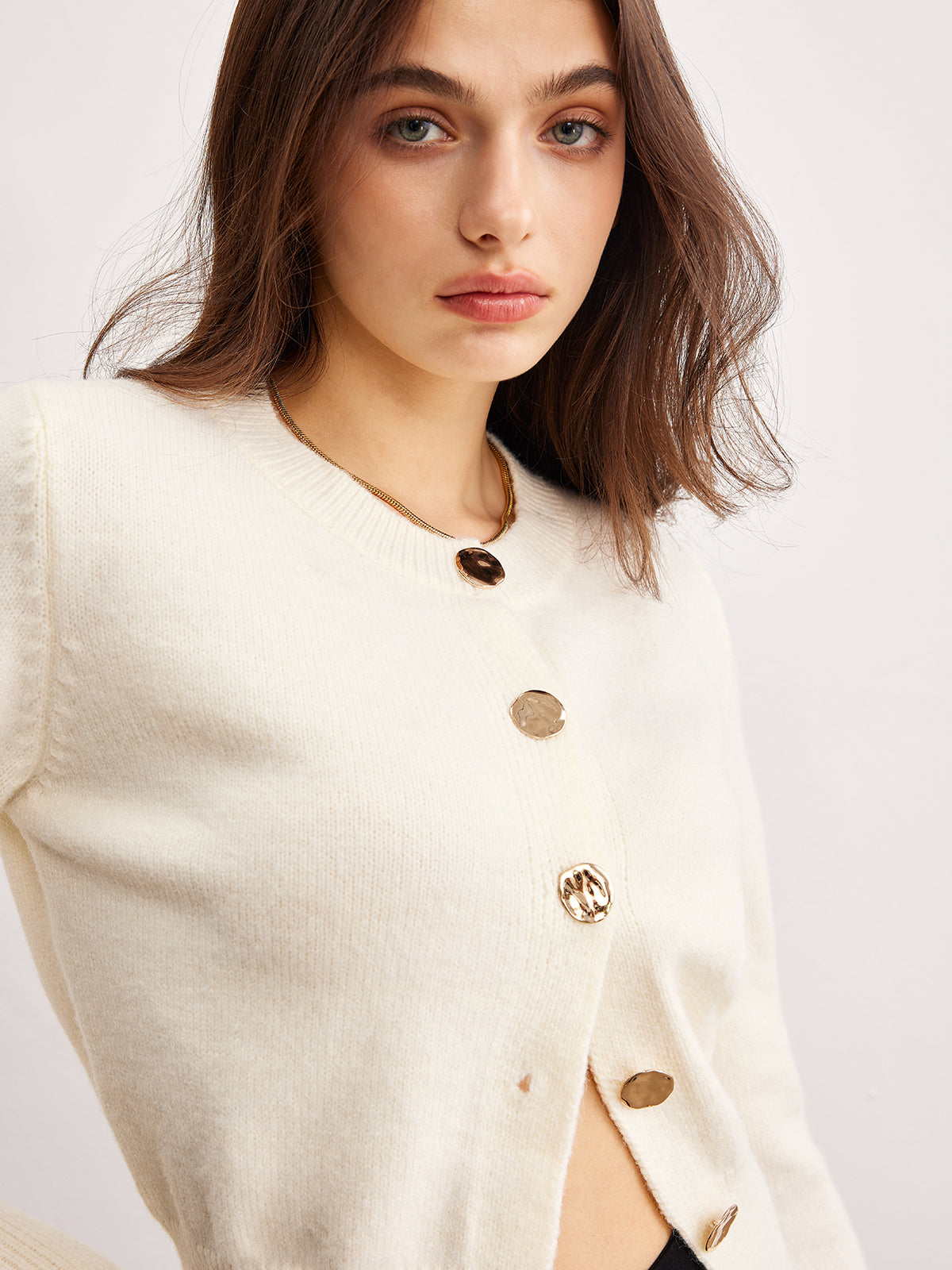 Vêtements d'extérieur polyvalents en maille à boutons métalliques