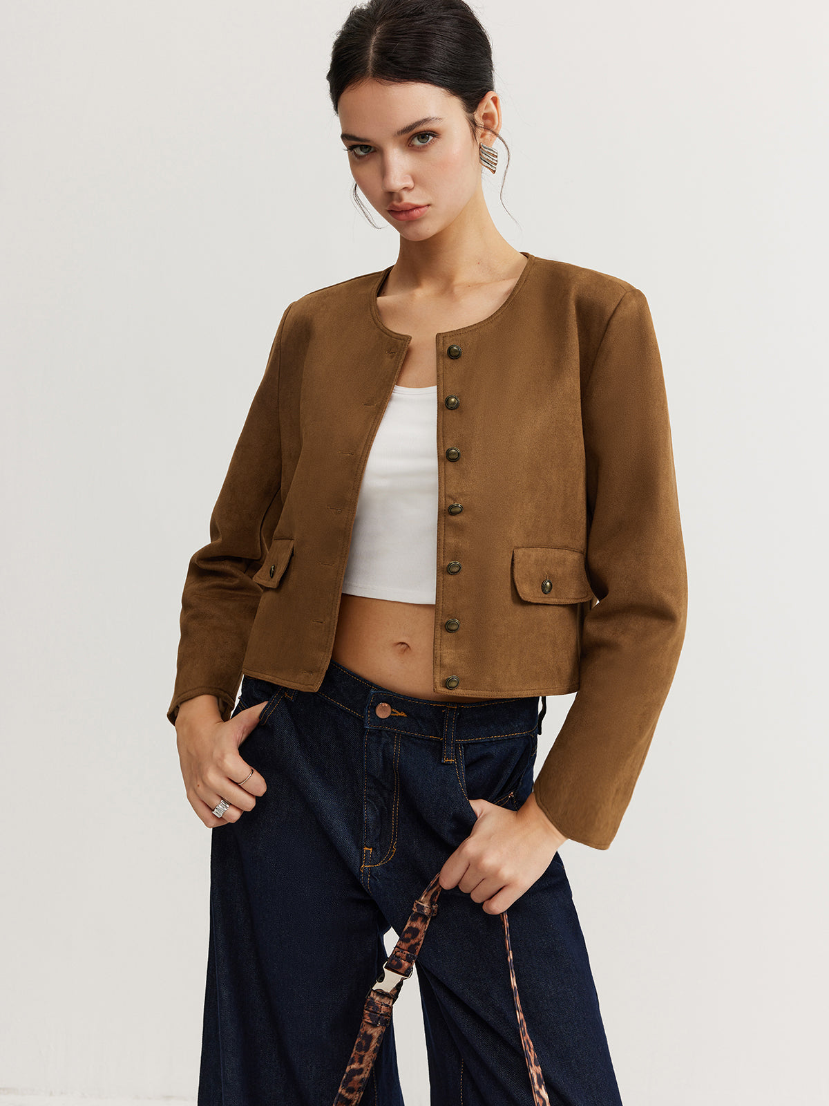 Leisure Button Suede Effect Trench Coat