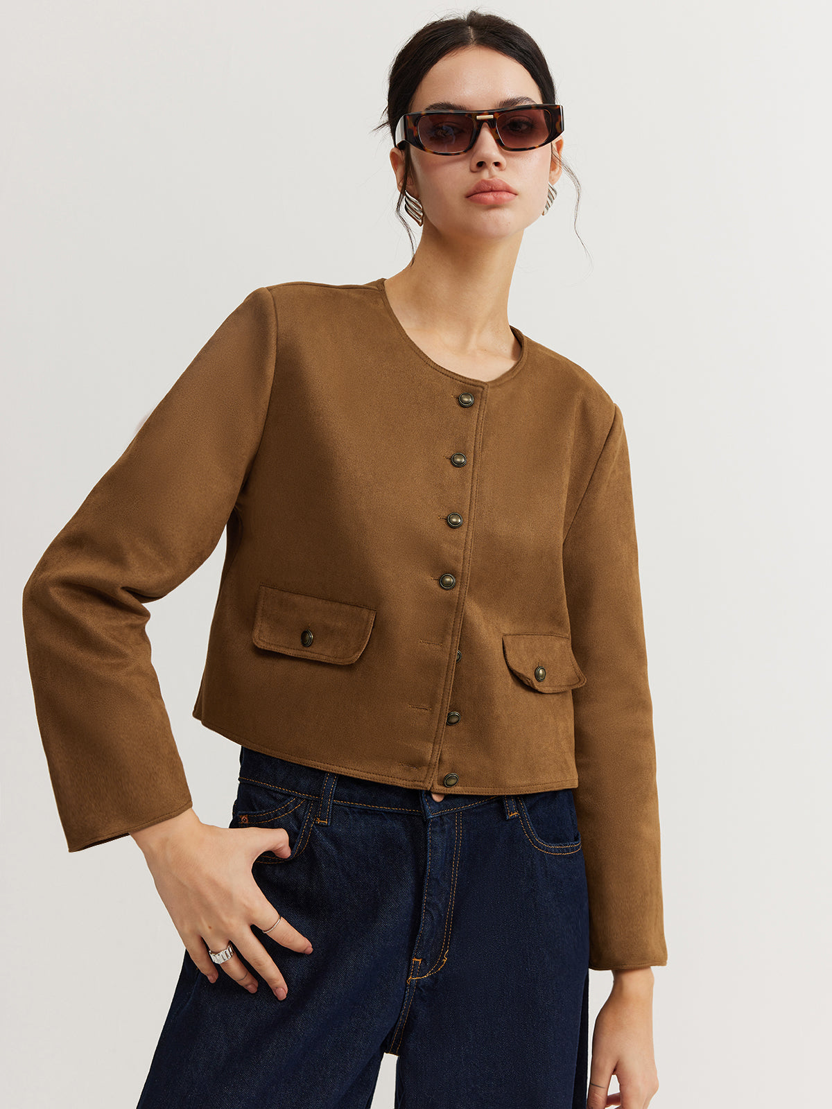 Leisure Button Suede Effect Trench Coat