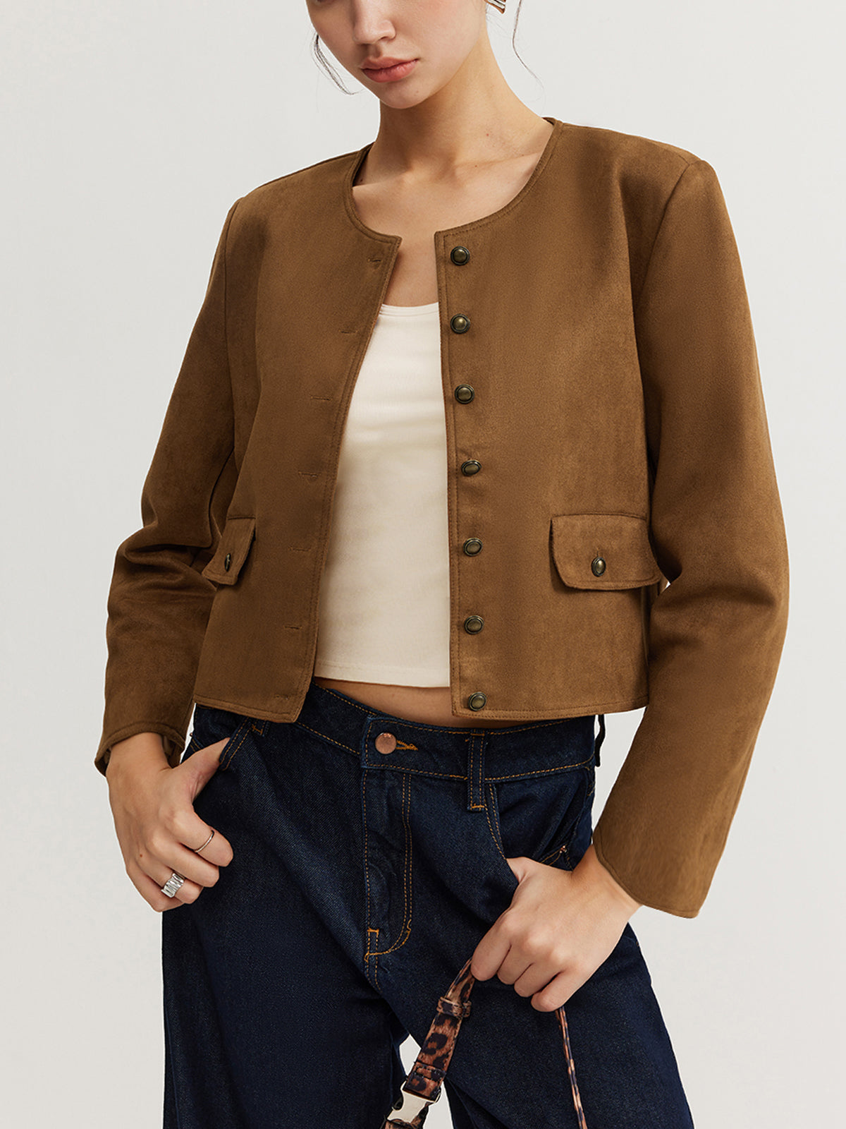 Leisure Button Suede Effect Trench Coat