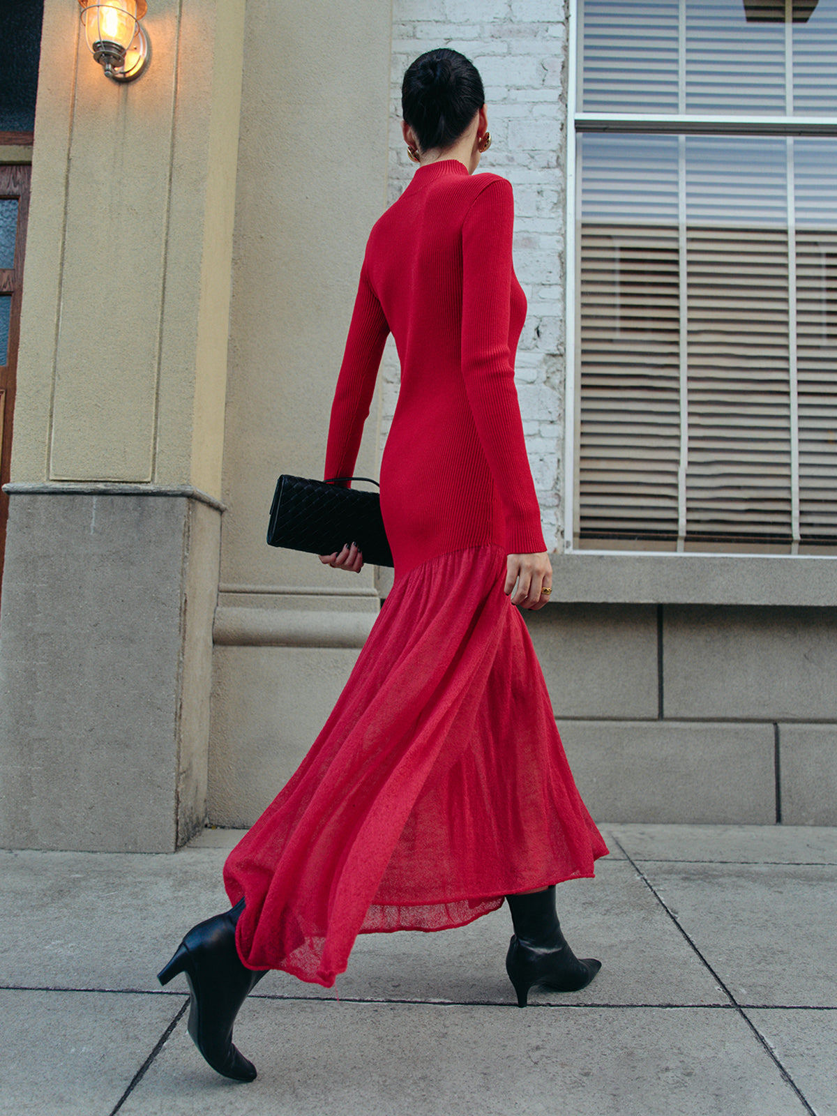 Mock Neck Pleated Panel Sweater Dress