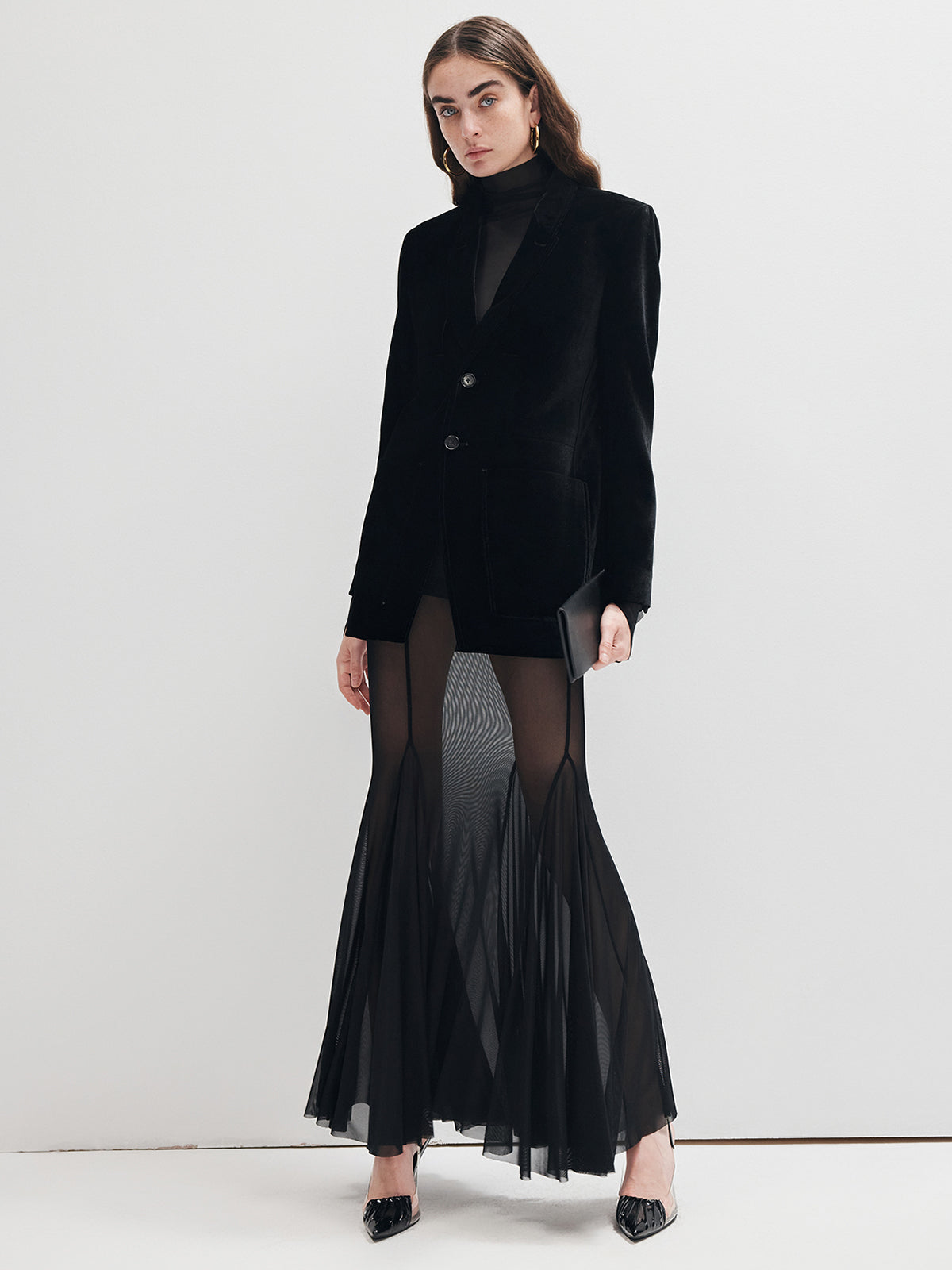 Maxirock mit Rüschen und transparentem Einsatz