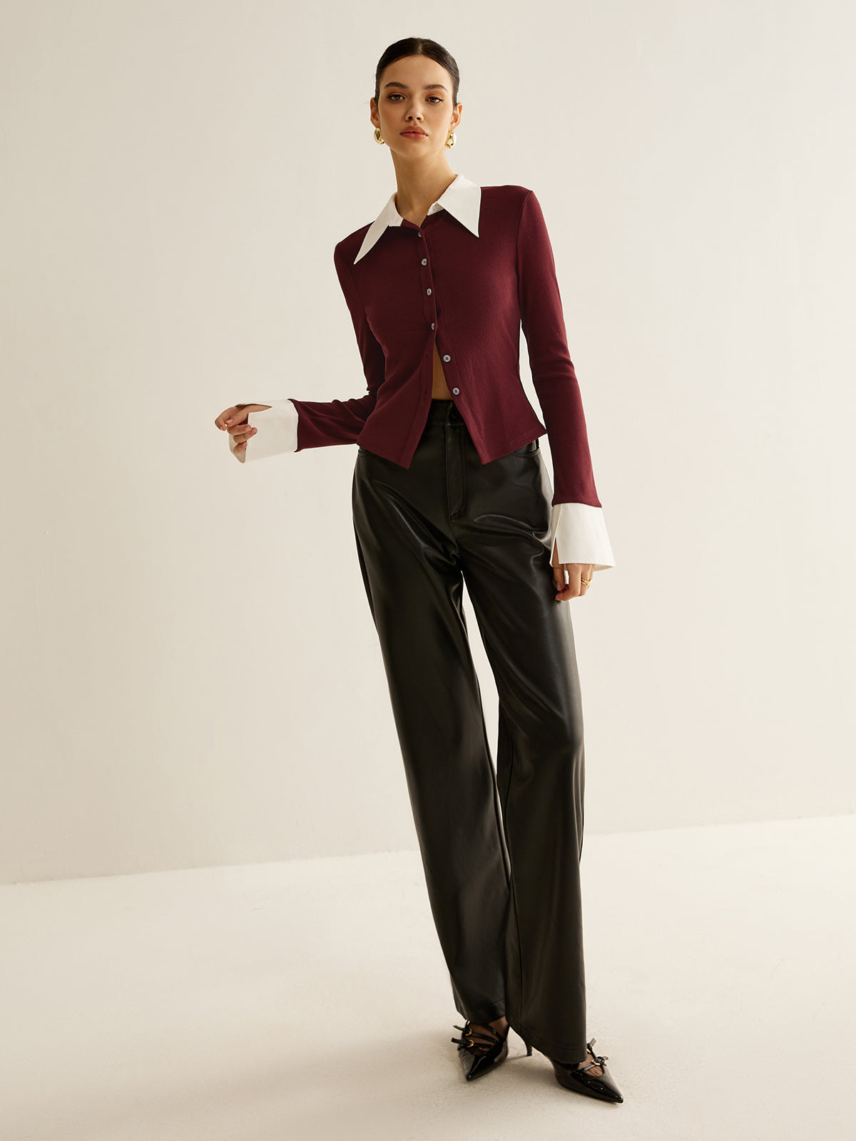 Chemise à boutons avec bordure contrastée 2 en 1