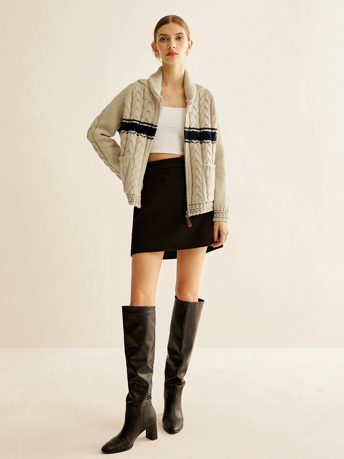 Vêtements d'extérieur en maille à fermeture éclair torsadée et blocs de couleur