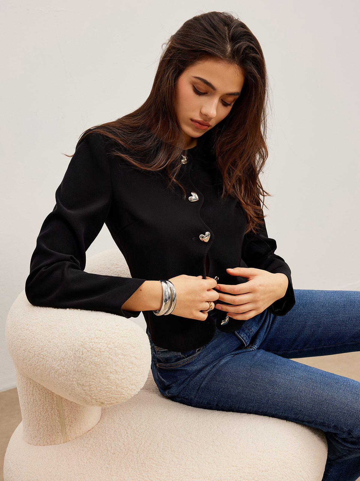 Veste à boutons en forme de cœur, coupe classique