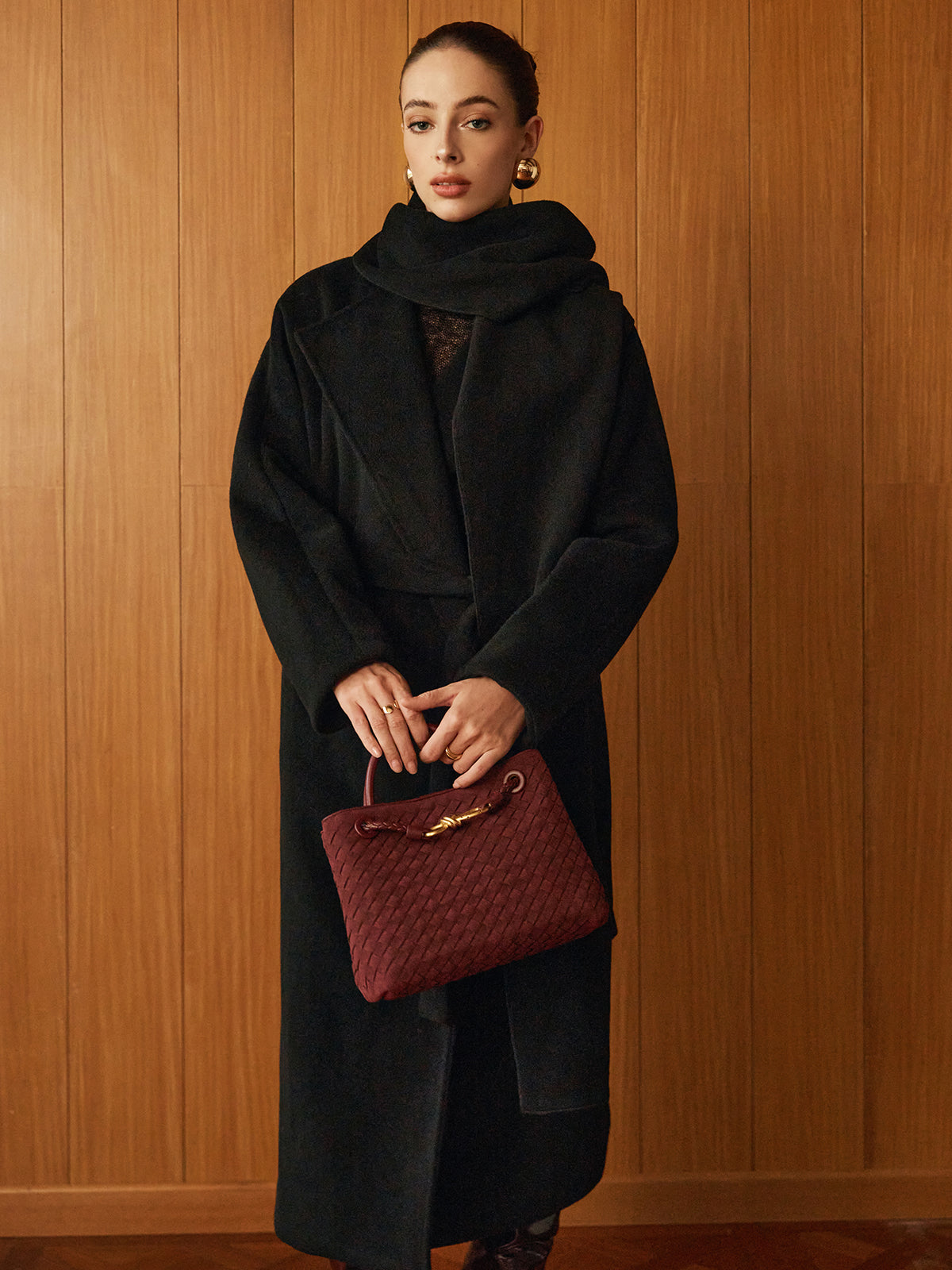 Versatile Belted Warm Coat With Matching Scarf