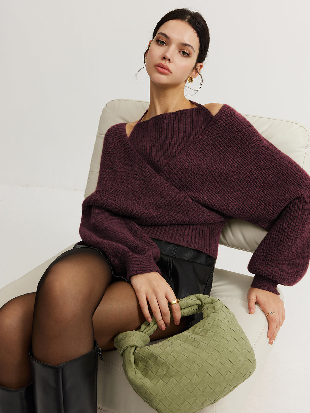 2-in-1-Strickoberteil mit Fledermausärmeln und Neckholder