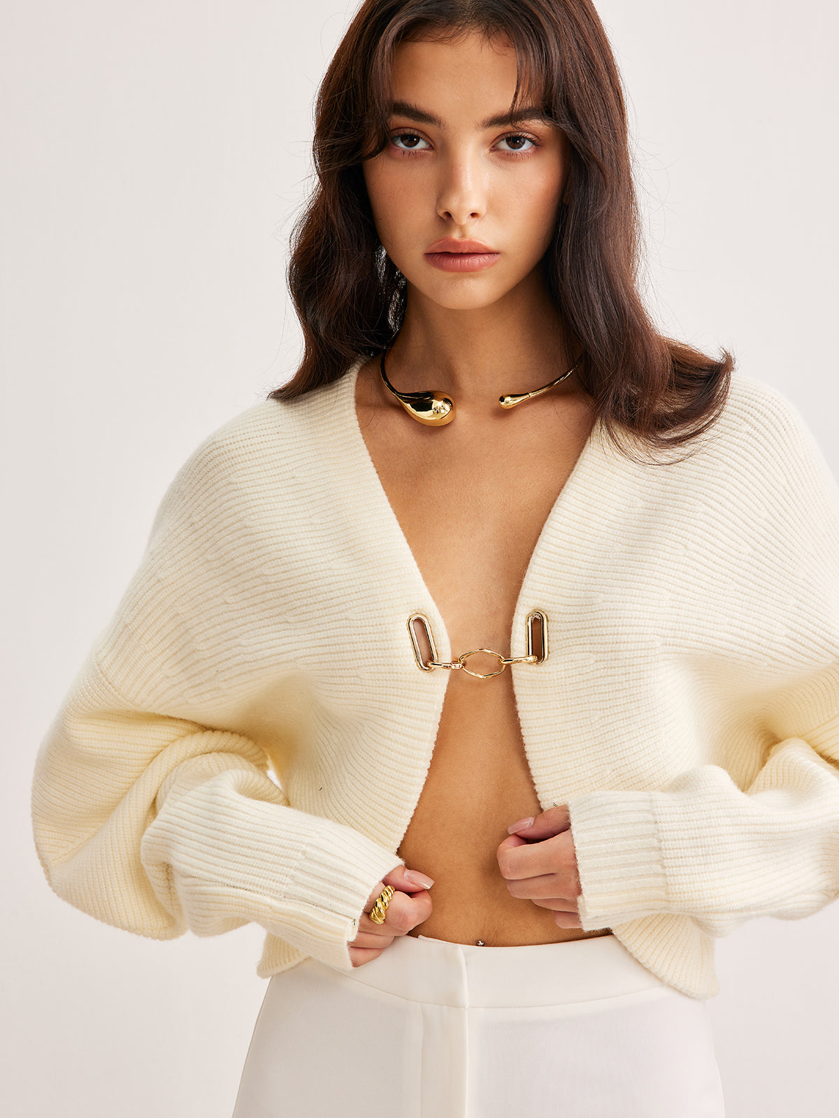 Cardigan en métal à manches gigot