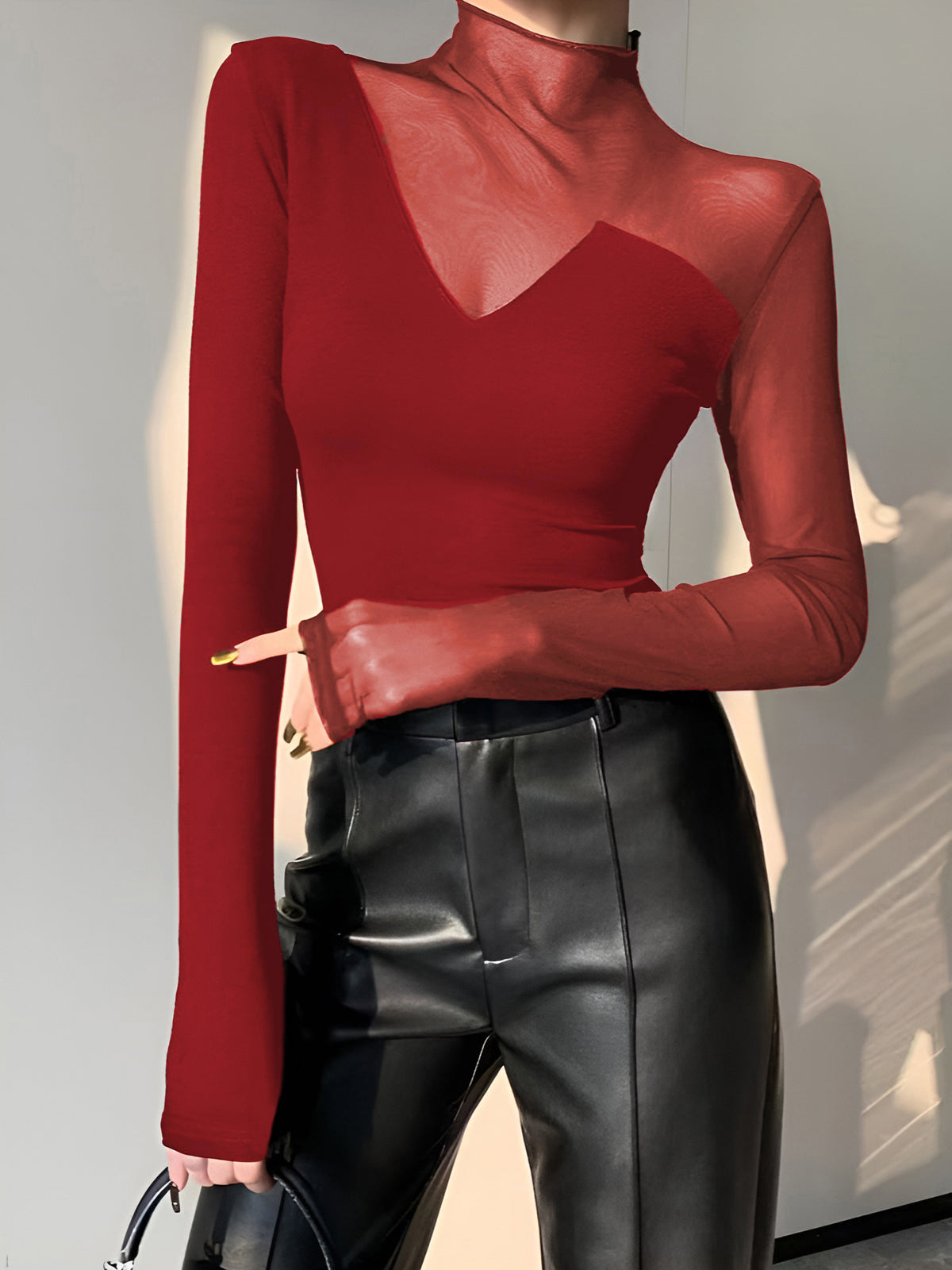 Asymmetrical Sheer Mesh Panel T-Shirt